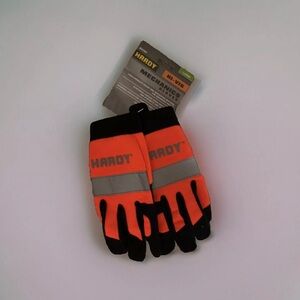 Pair of Gloves- Mechanics Gloves 9” Orange/Black Reflective Material. New. Large